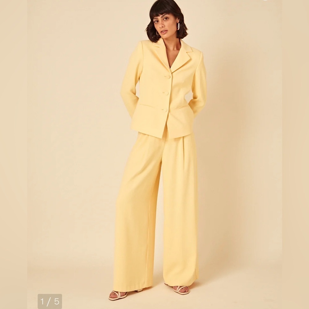 Nobody’s Child Tie Front Wide Leg Trouser in Butter Yellow Lemon size 2 NWT
